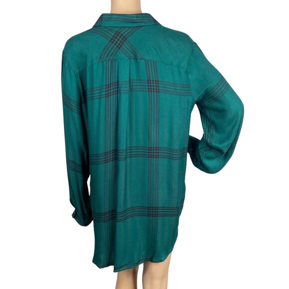 NWT A.N.A. Forest Green Black Plaid Button Down Tunic Shirt SZ L - Picture 5 of 6